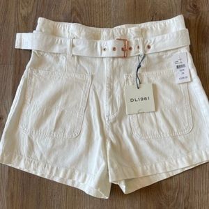 DL1961 Paperbag Waist White Belted Camille Shorts